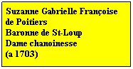 Zone de Texte: Suzanne Gabrielle Franoise de Poitiers
Baronne de St-Loup
Dame chanoinesse
(a 1703)
